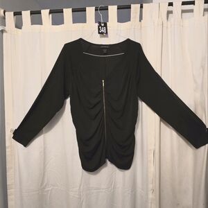 #348 Ashley stewart black ruched zip top